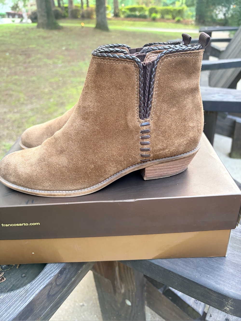 Franco Sarto  olive  Suede Braided Trim Ankle Booties
